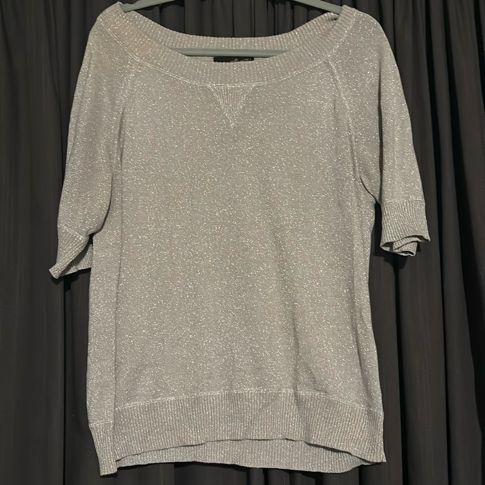 Willi Smith Silver Sparkle Short Sleeve Top - Size L